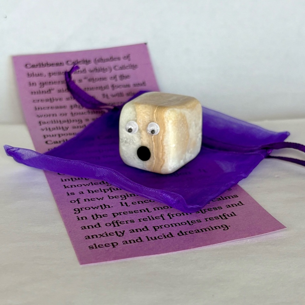Gemstone Emoji Caribbean Calcite Smiley Face One of Kind Natural Stone Gift Bag